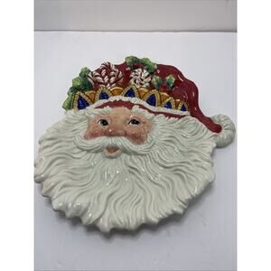 Fitz & Floyd Classics Christmas Santa Claus Ceramic Cookie Candy Snack Plate